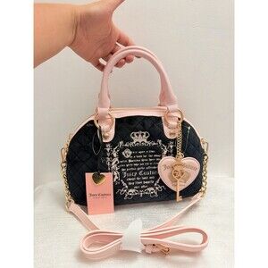 Juicy Couture Juicy Tale Quilted Velvet Satchel Crossbody Bag Liquorice